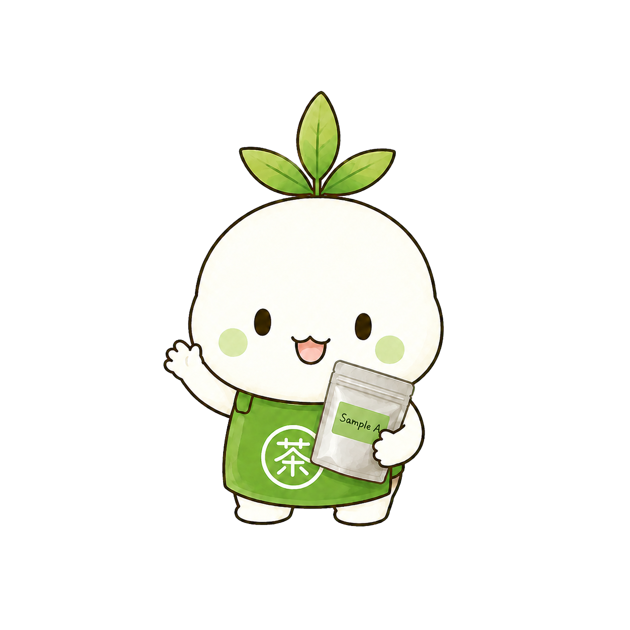 Chamaro waving while holding a matcha sample pouch